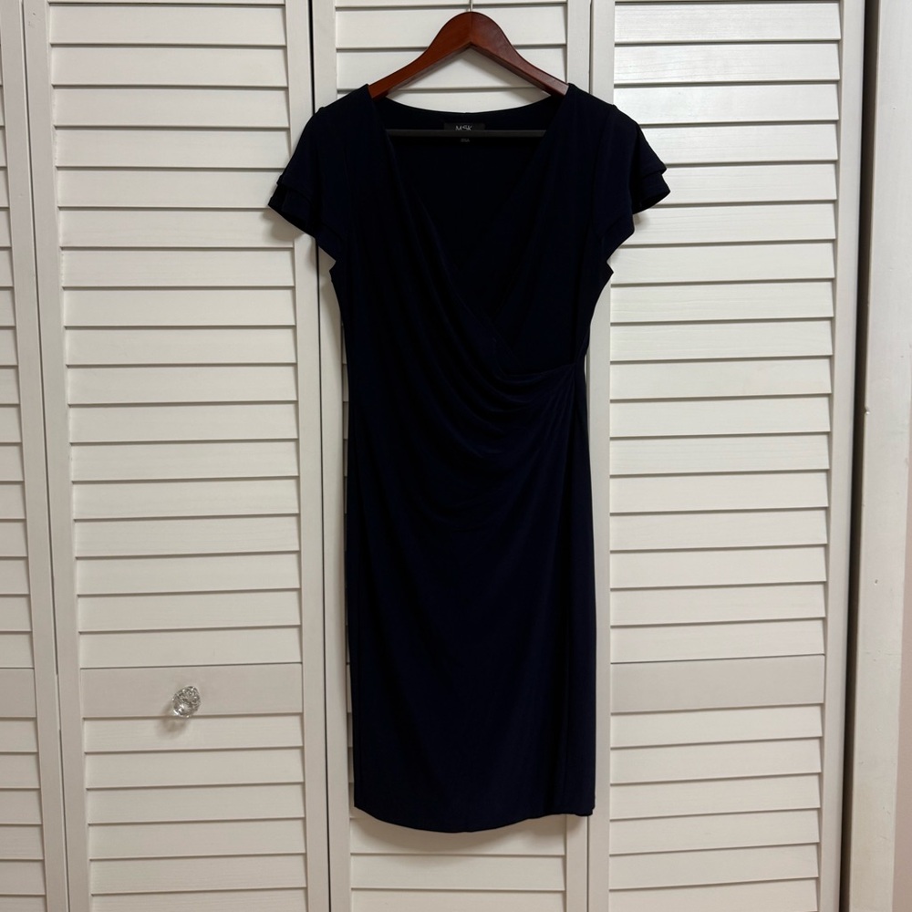 MSK Navy Draped Midi Dress